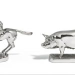 Two English chrome car mascots by Louis Lejeune Ltd., modern